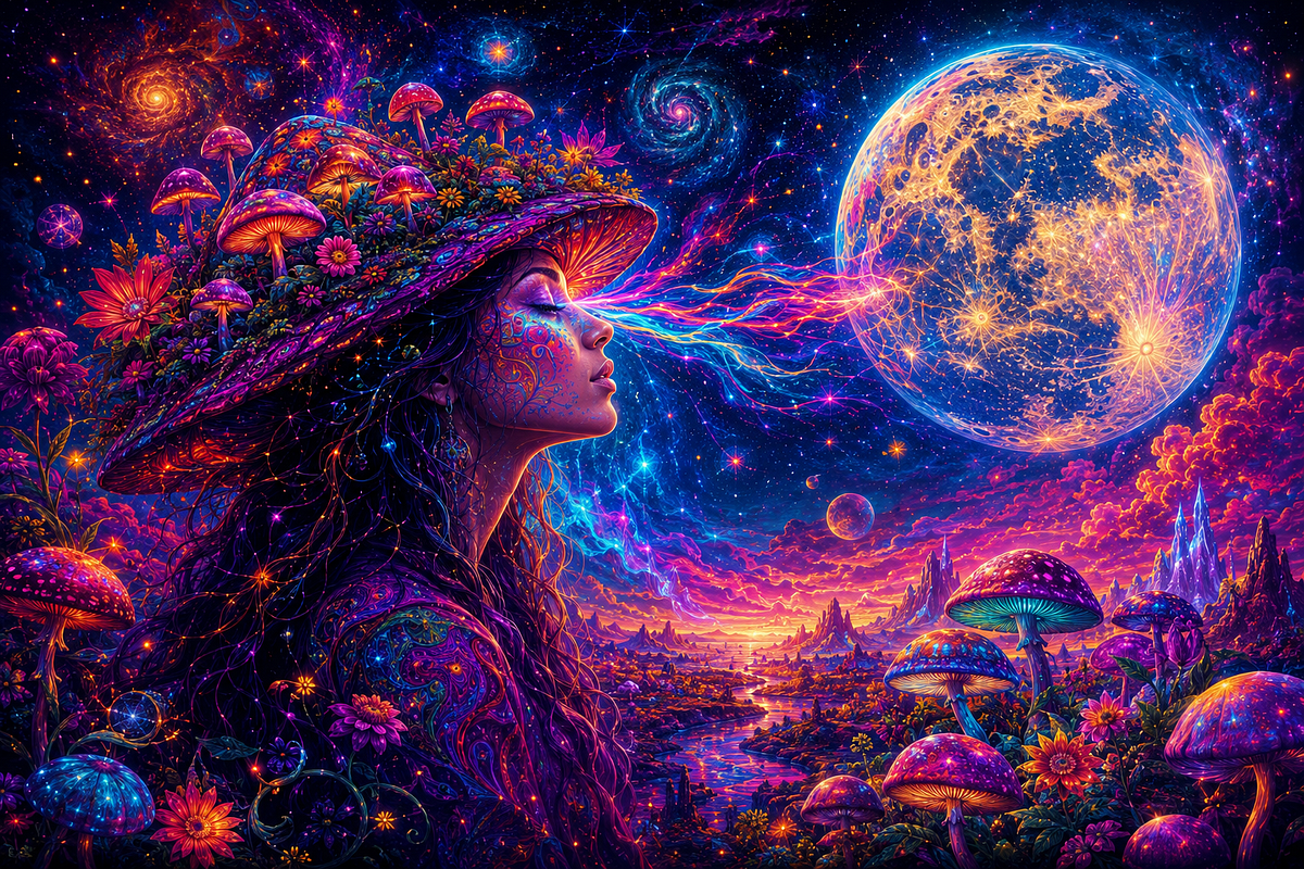 Surreal portrait artwork for Psychosis, Psychedelics, and the Brain’s Search for Meaning