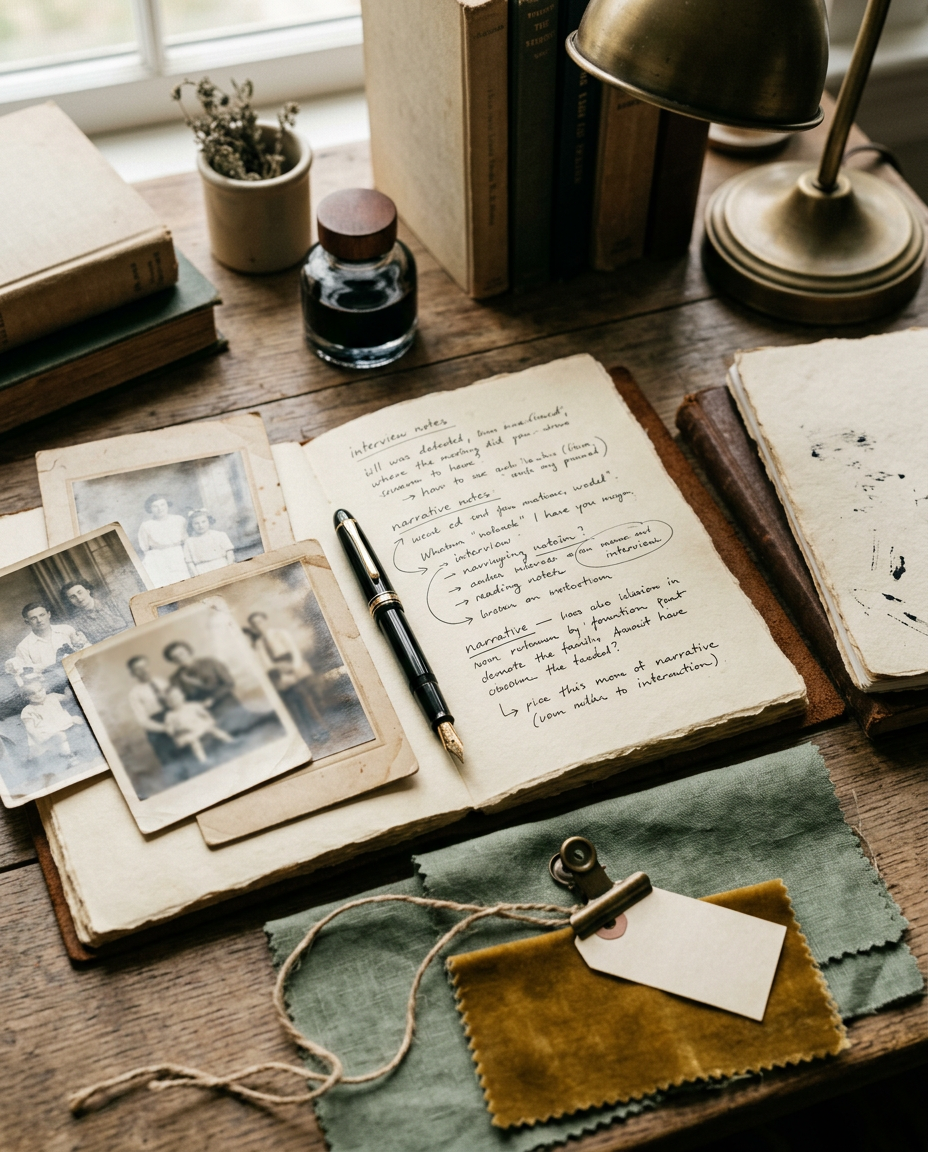 Founder story interview notes and portrait setup