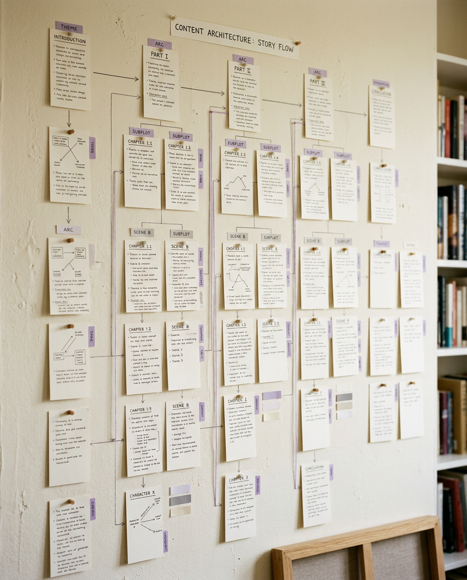 Editorial website planning shown across desktop and notebook